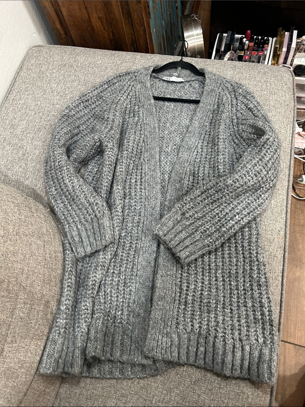 Zara Gray Open-Front Ribbed Knit Cardigan - Picture 9 of 11